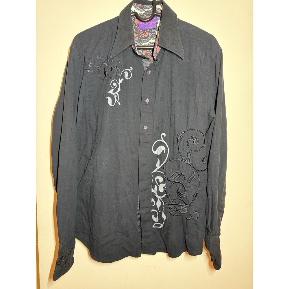 Jimi Hendrix Purple Label Embroidered Angel Black Shirt M Long Sleeve